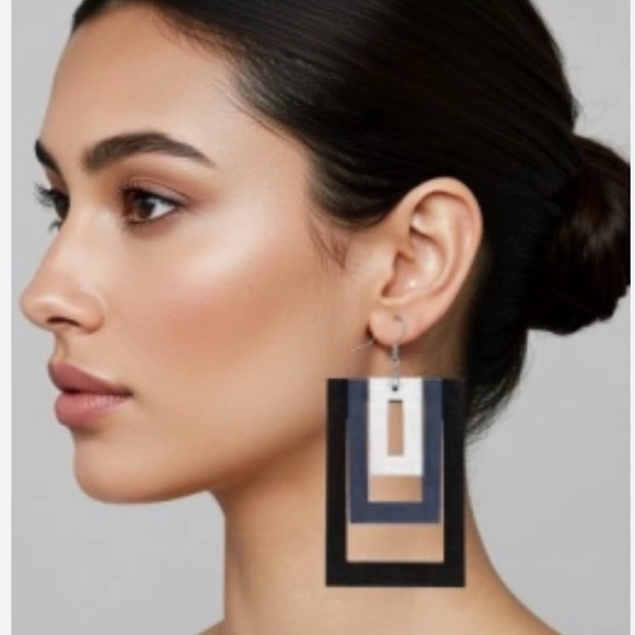 Jewelry - Modern Geometric Rectangle Drop Earrings in Black and Navy
